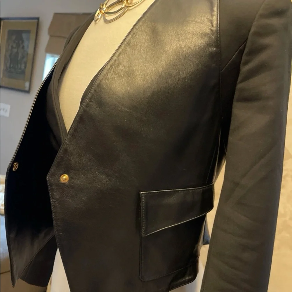 GIANNI VERSACE Leather Top Vest Jacket SZ40 Italy 6 USA Bolero 90s woman’s black - Picture 5 of 16
